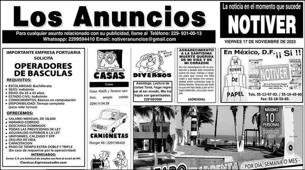 ...LOS ANUNCIOS, AVISOS Y DEMÁS! - VIERNES, 17 DE NOVIEMBRE 2023