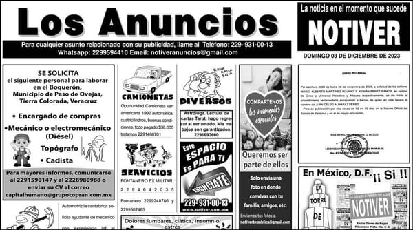 ...LOS ANUNCIOS, AVISOS Y DEMÁS! - DOMINGO, 3 DE DICIEMBRE 2023