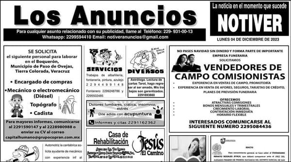 ...LOS ANUNCIOS, AVISOS Y DEMÁS! - LUNES, 4 DE DICIEMBRE 2023