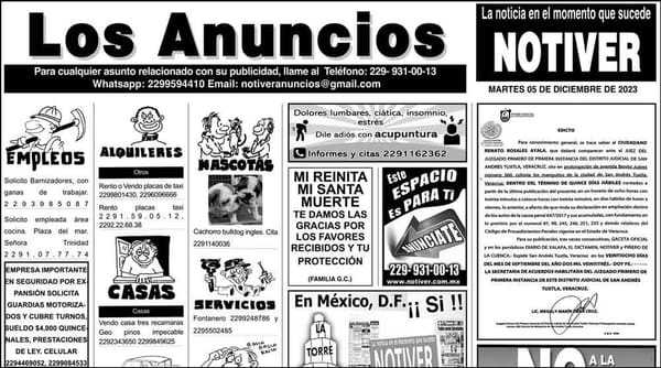 ...LOS ANUNCIOS, AVISOS Y DEMÁS! - MARTES, 5 DE DICIEMBRE 2023