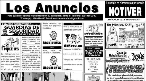 ...LOS ANUNCIOS, AVISOS Y DEMÁS! - MIÉRCOLES, 3 DE ENERO 2024