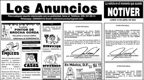 ...LOS ANUNCIOS, AVISOS Y DEMÁS! - LUNES, 15 DE ABRIL 2024