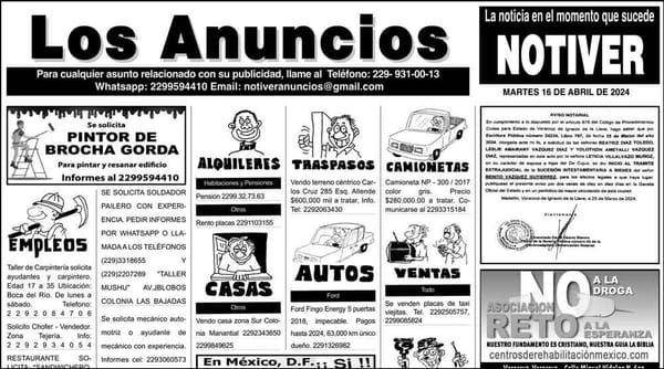 ...LOS ANUNCIOS, AVISOS Y DEMÁS! - MARTES, 16 DE ABRIL 2024