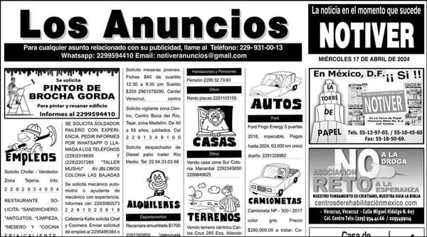 ...LOS ANUNCIOS, AVISOS Y DEMÁS! - MIÉRCOLES, 17 DE ABRIL 2024