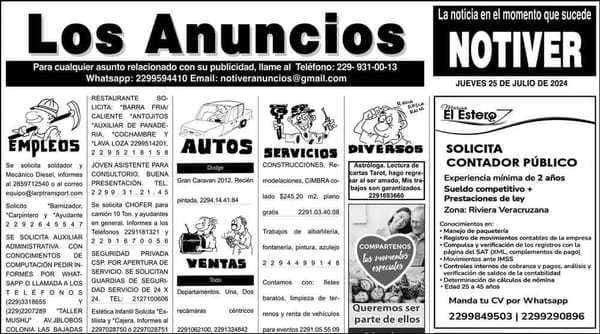 ...LOS ANUNCIOS, AVISOS Y DEMÁS! - JUEVES, 25 DE JULIO 2024