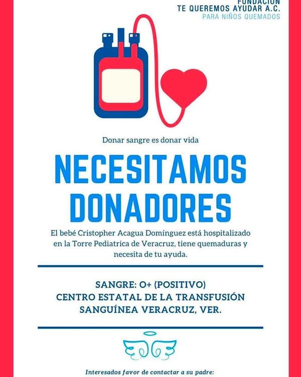 ¡SOS PARA CHRISTOFER! - *Solicitan donadores de sangre
