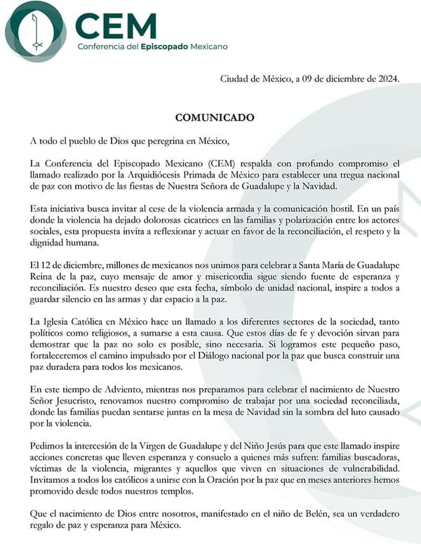 ¡QUE YA LE PAREN! - PIDE LA IGLESIA CATÓLICA