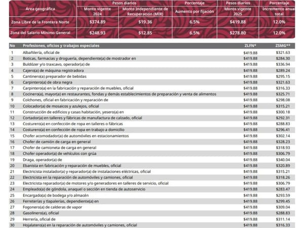 ¡ASÍ QUEDARÁN LOS SALARIOS MÍNIMOS PROFESIONALES DESDE EL 1 DE ENERO DE 2025!