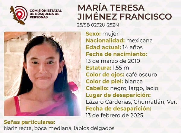 ¡FAMILIA BUSCA A MARÍA TERESA DE 14 AÑOS!