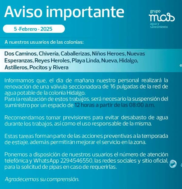 ¡NO TENDRÁN AGUA EN 11 COLONIAS!