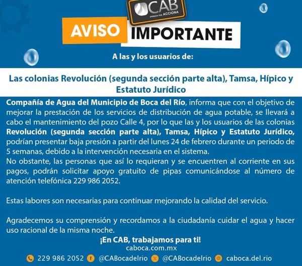 ¡NI AGUA HABRÁ EN COLONIAS DE BOCA!