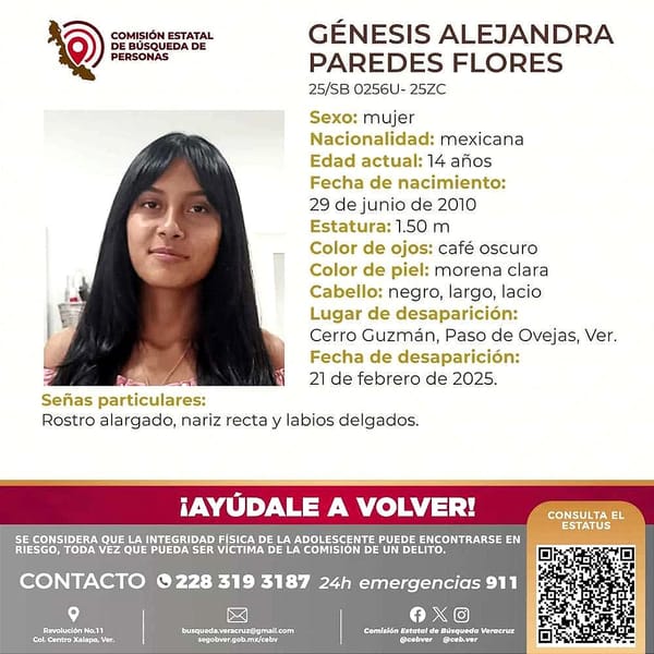 ¡BUSCAN A GÉNESIS! - DESAPARECIDA EN PASO DE OVEJAS