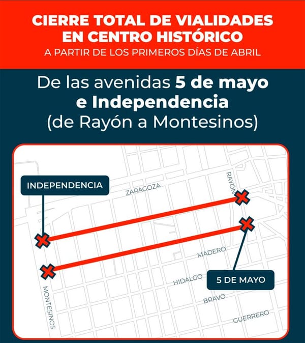 ¡CIERRAN INDEPENDENCIA Y 5 DE MAYO POR OBRAS! - *Trabajos comienzan en abril