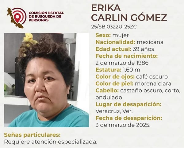 ¡EMITEN FICHA PARA LOCALIZAR A ERIKA CARLIN!