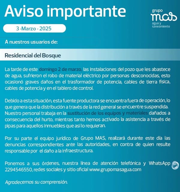 ¡‘RATAS’ DEJAN SIN CABLES A POZO DEL GRUPO MAS! - NO HAY AGUA EN EL FRACCIONAMIENTO RESIDENCIAL DEL BOSQUE