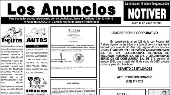 ...LOS ANUNCIOS, AVISOS Y DEMÁS! - LUNES, 26 DE MAYO 2025