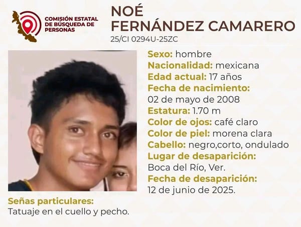 ¡NOÉ FERNÁNDEZ DE 17 AÑOS DESAPARECIÓ EN BOCA DEL RÍO!