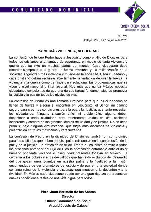 ¡NI VIOLENCIA, NI POLARIZACIÓN! - IGLESIA CATÓLICA
