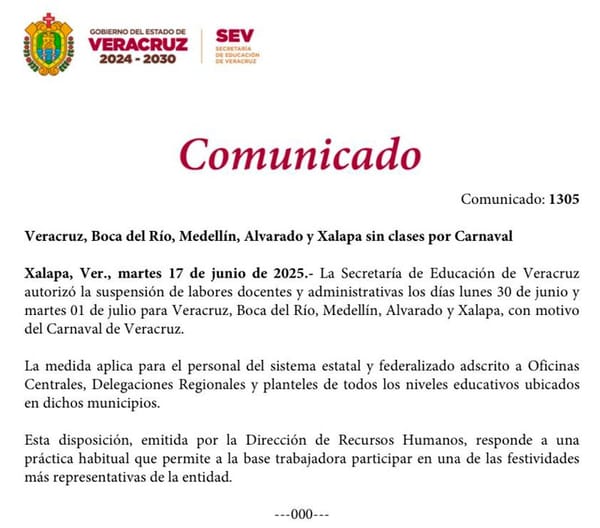 ¡SUSPENDEN CLASES POR CARNAVAL! - *El lunes y martes en cinco municipios