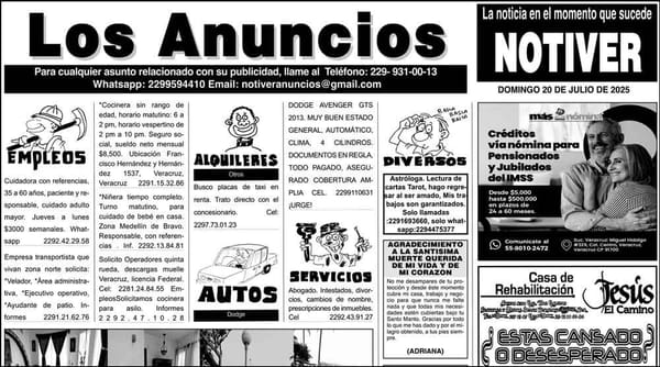 ...LOS ANUNCIOS, AVISOS Y DEMÁS! - DOMINGO, 20 DE JULIO 2025