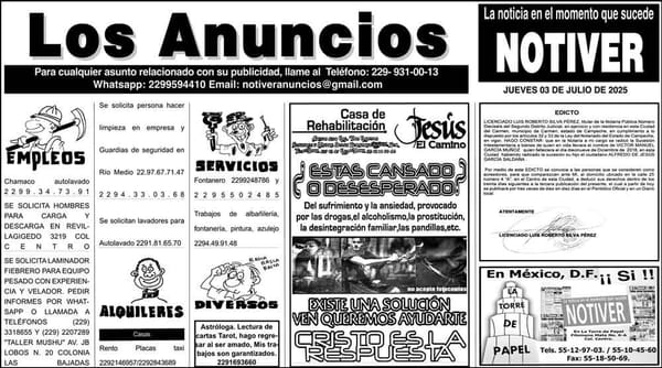 ...LOS ANUNCIOS, AVISOS Y DEMÁS! - JUEVES, 3 DE JULIO 2025
