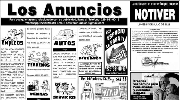 ...LOS ANUNCIOS, AVISOS Y DEMÁS! - LUNES, 7 DE JULIO 2025
