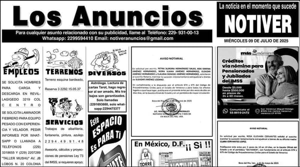 ...LOS ANUNCIOS, AVISOS Y DEMÁS! - MIÉRCOLES, 9 DE JULIO 2025