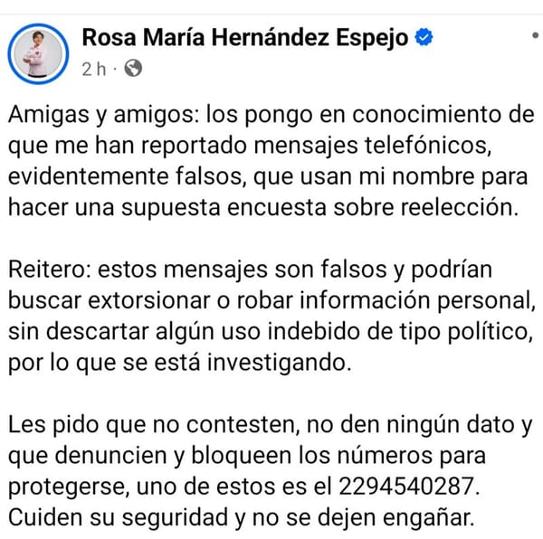 ¡ALERTA ROSA MARÍA! - *  Por mensajes falsos  a su nombre