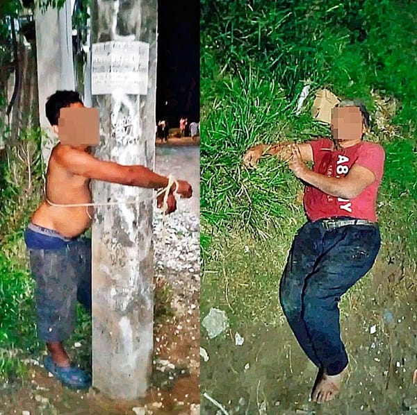 ¡ATACÓ A VECINO CON PICAHIELO Y VECINOS LO AMARRAN A POSTE!