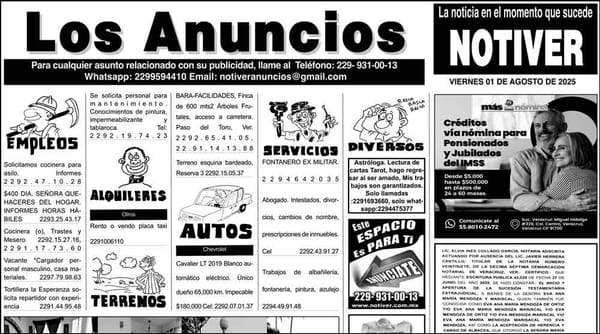 ...LOS ANUNCIOS, AVISOS Y DEMÁS! - VIERNES, 1 DE AGOSTO 2025