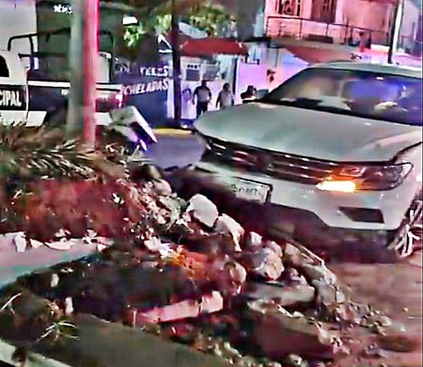 ¡CONDUCTOR DESTROZA JARDINERA CON SU “CAMIONETÓN”!