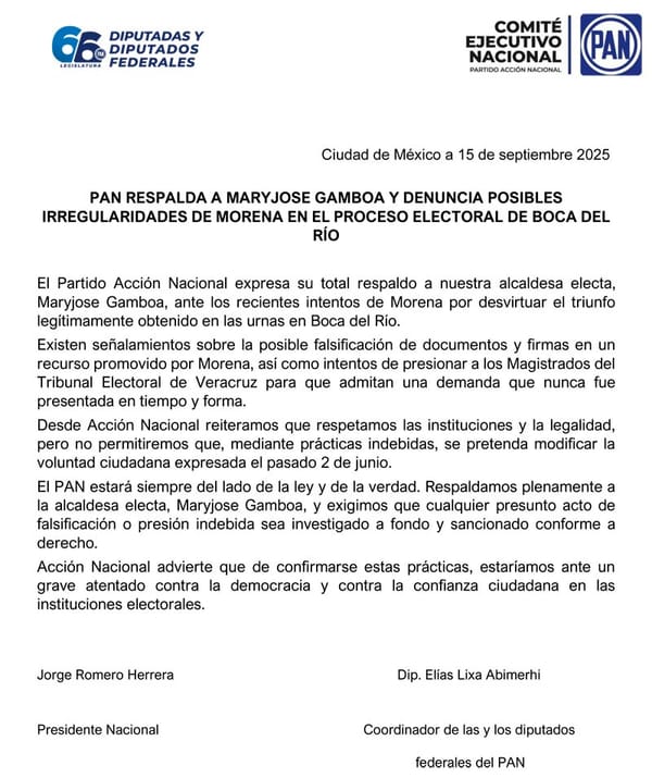 ¡TRUENA EL PAN NACIONAL! - *Respalda a Maryjose, intento de fraude en elección de Boca del Río