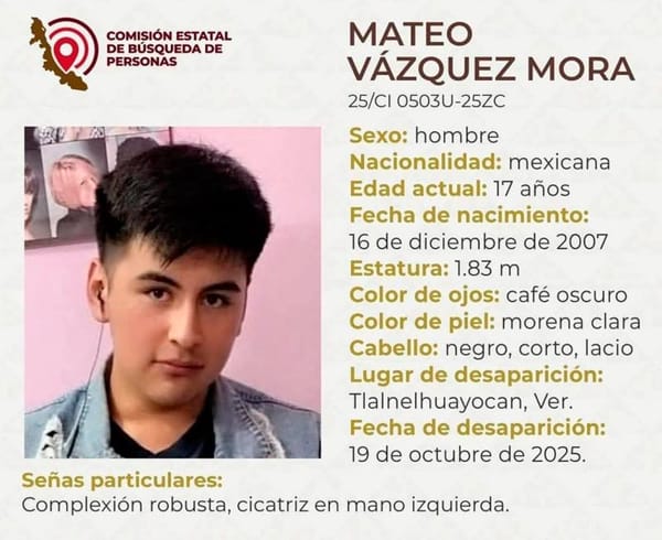 ¡MATEO DE 17 AÑOS DESAPARECIÓ EN TLALNELHUAYOCAN!