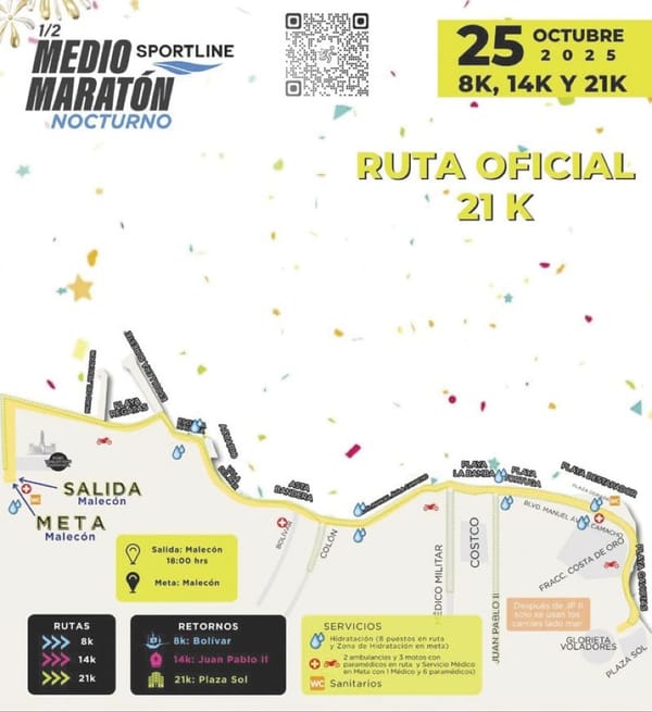 ¡AJUSTAN RUTA OFICIAL DEL MEDIO MARATÓN NOCTURNO! - *Debido al socavón en el bulevar Avila Camacho