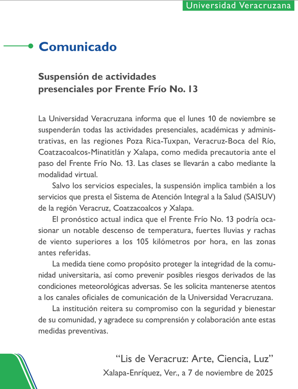 ¡UV SUSPENDE LAS CLASES POR EL NORTAZO!