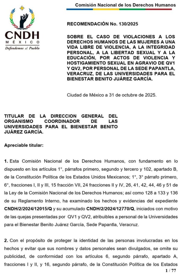 ¡BAJO LA LUPA LA U. BIENESTAR! - *Por caso de violencia sexual la CNDH emite recomendación