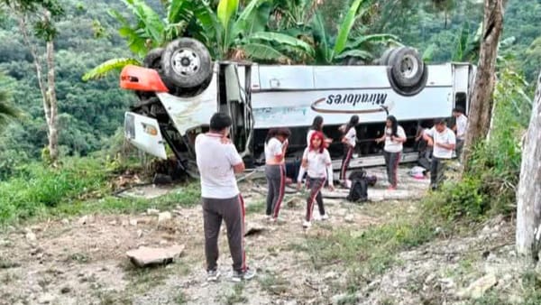 ¡SE QUEDÓ SIN FRENOS Y VOLCÓ AUTOBÚS CON ESTUDIANTES!