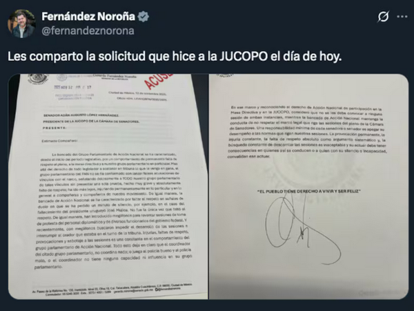 ¡ADÁN AUGUSTO BATEA PETICIÓN DE NOROÑA PARA EXCLUIR AL PAN DE LAS REUNIONES DE LA JUCOPO Y DE LA MESA DIRECTIVA!