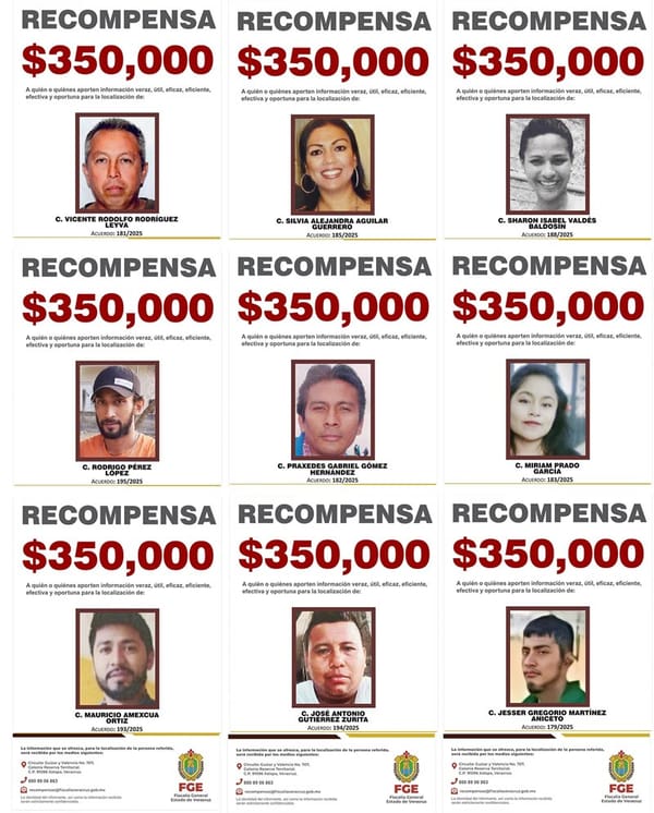¡RECOMPENSA DE 350 MIL PESOS PARA LOCALIZAR A 9 DESAPARECIDOS!