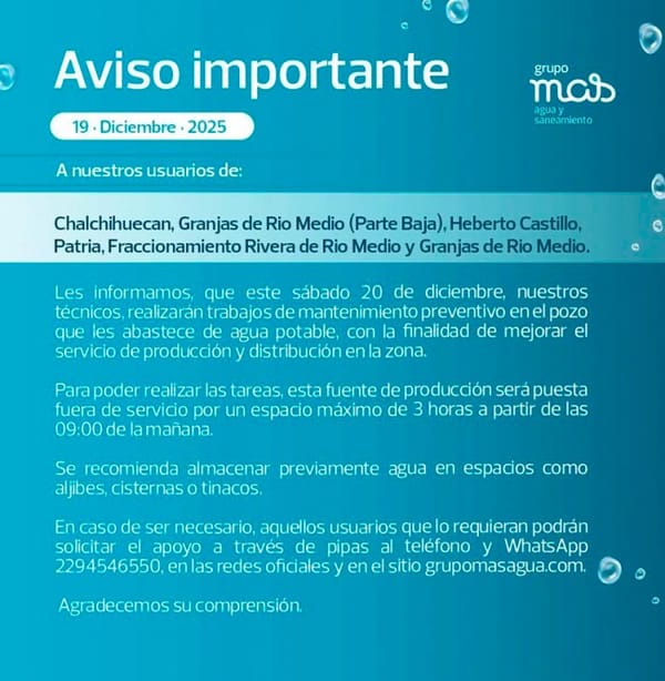 ¡LES MOCHAN EL AGUA A RÍO MEDIO! - *Por mantenimiento