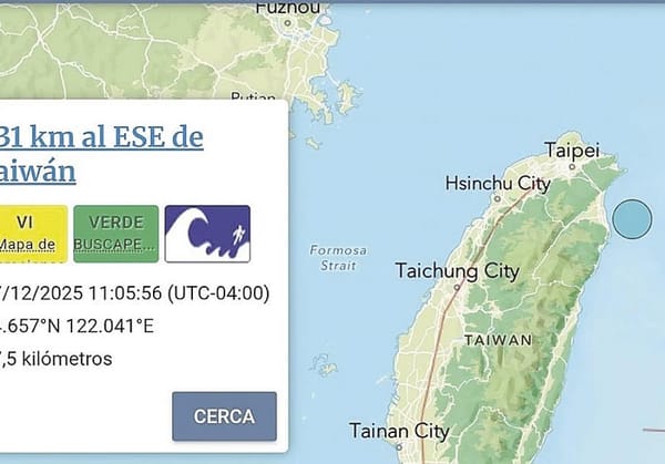 ¡TERREMOTO DE MAGNITUD 7.0 SACUDE EL NORESTE DE TAIWÁN!