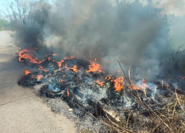 ¡SOFOCAN FUEGO EN PASTIZAL EN EL DISTRIBUIDOR VIAL DE LA CABEZA OLMECA!